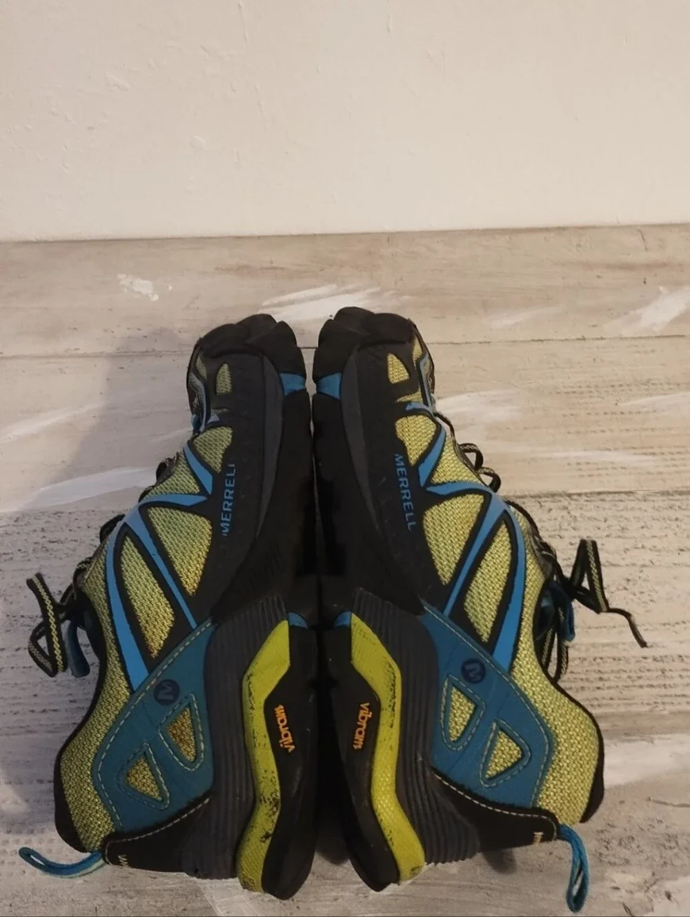 merrell capra sport hiking shoe( U.S.A size 10.5men) black and lime green used